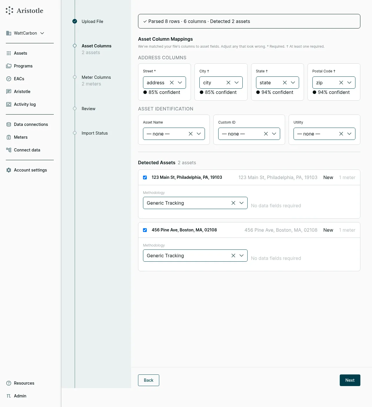 Asset Columns step