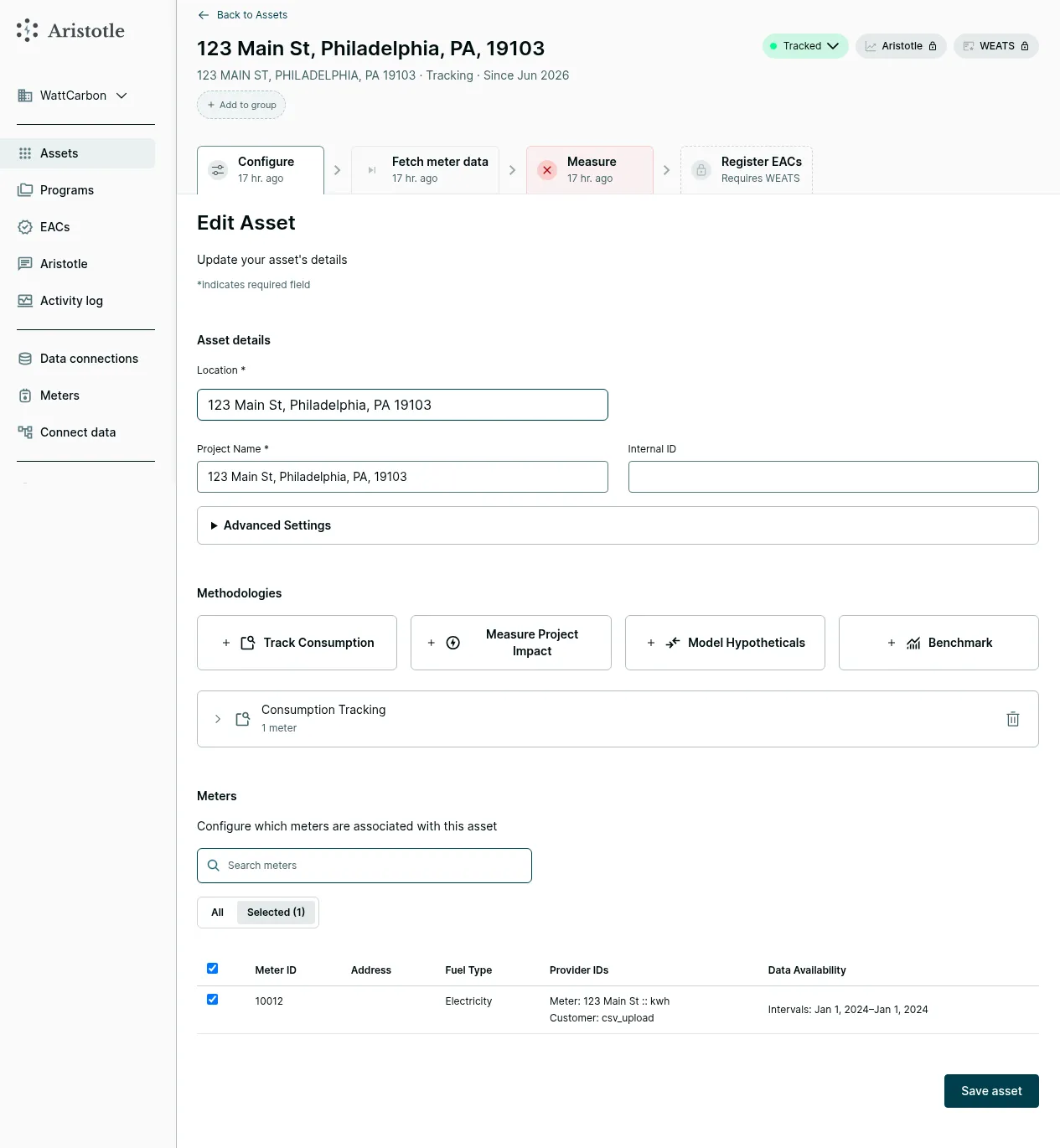 Asset Configure page